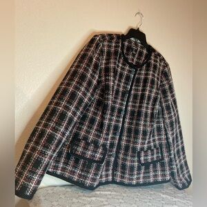 Liz Claiborne~Career Woman~Plaid Tweed Blazer~Grosgrain Ribbon Detail~Size 24W